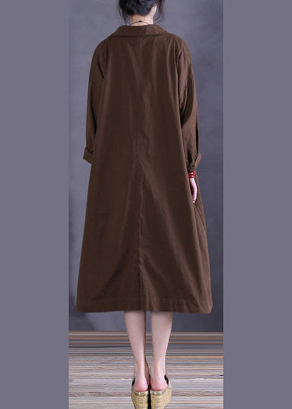 Elegant Chocolate Button Cotton Casual Coat Spring