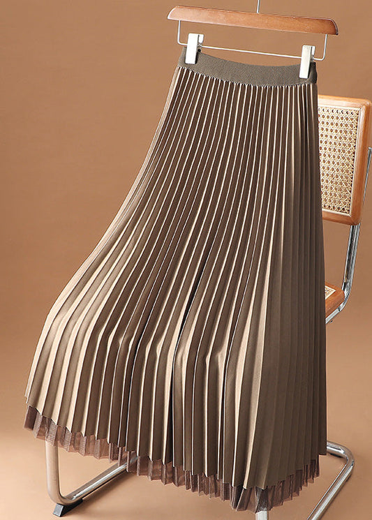 Elegante Schokolade Elastische Taille Velour Tüll Faltenröcke