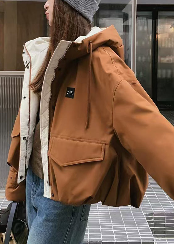 Parka elegante de invierno para mujer con relleno de algodón fino de gran tamaño en color café