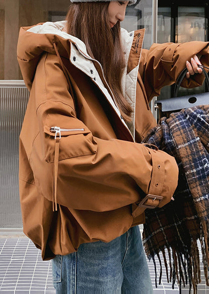 Parka elegante de invierno para mujer con relleno de algodón fino de gran tamaño en color café