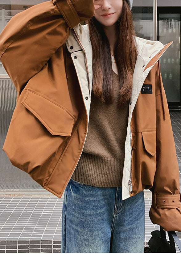 Parka elegante de invierno para mujer con relleno de algodón fino de gran tamaño en color café