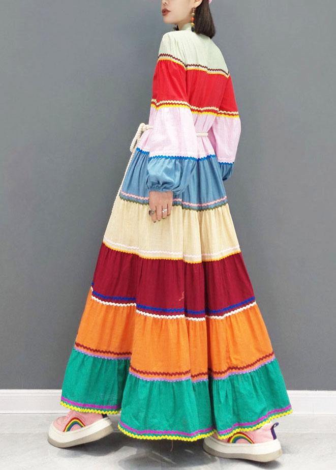 Elegant Color Block Button Patchwork Holiday Dress Fall Long Sleeve - SooLinen