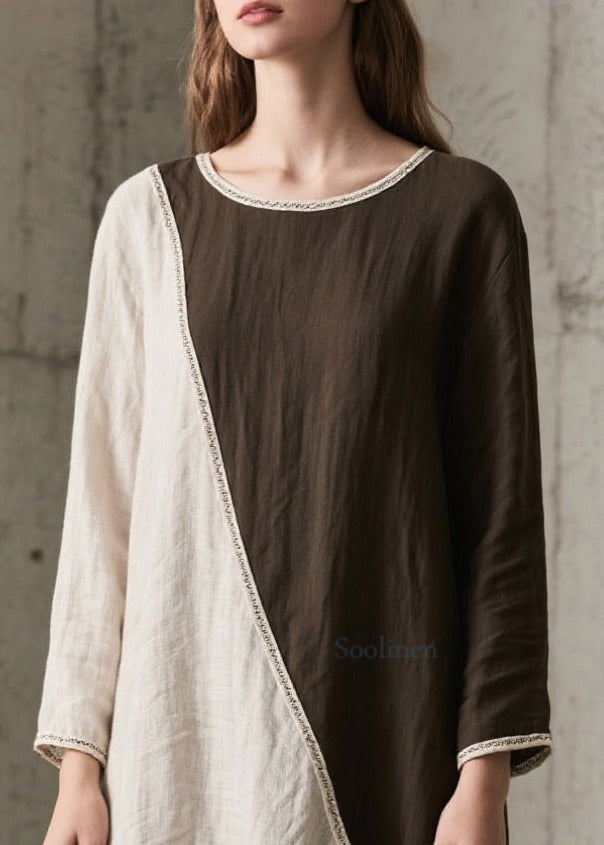 Elegantes vestidos largos asimétricos de algodón de gran tamaño con bloques de color para primavera