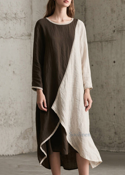 Elegantes vestidos largos asimétricos de algodón de gran tamaño con bloques de color para primavera