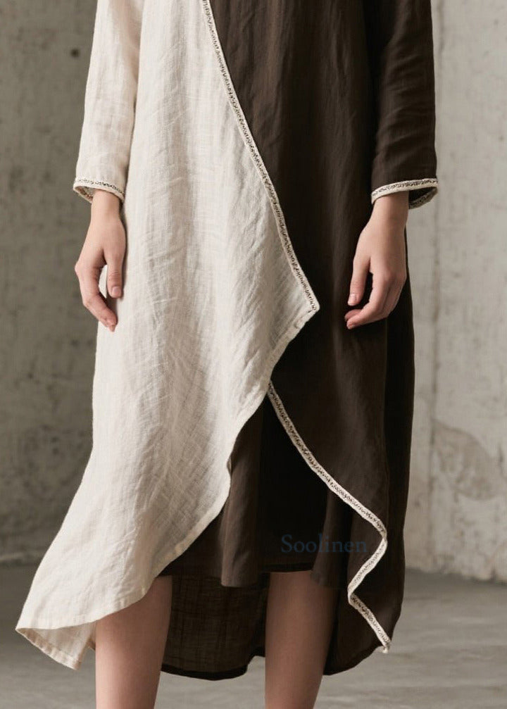 Elegantes vestidos largos asimétricos de algodón de gran tamaño con bloques de color para primavera