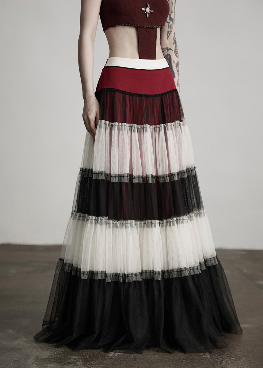 Elegant Colorblock Exra Large Hem Patchwork Tulle Skirt Spring