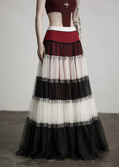 Elegant Colorblock Exra Large Hem Patchwork Tulle Skirt Spring