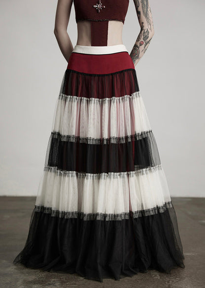 Elegant Colorblock Exra Large Hem Patchwork Tulle Skirt Spring