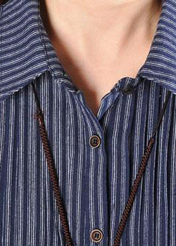 Elegante Baumwollkleidung für Frauen in Übergröße, lockeres Baumwolldruck-Spitzensaum-Blaukleid