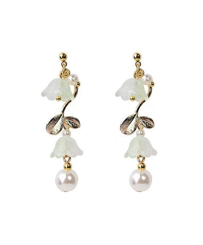 Elegantes pendientes colgantes de orquídea con borlas de perlas de aleación cian