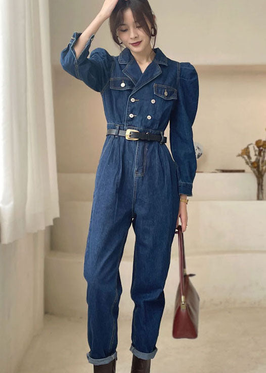 Eleganter dunkelblauer Denim-Jumpsuit mit Puffärmeln