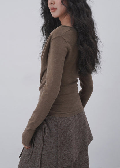 Elegant Fake Two-Piece Cowl Neck Shirts Long Sleeve