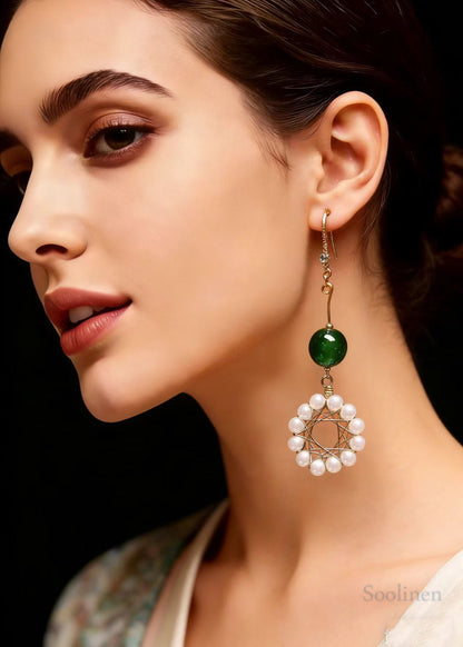 Elegant Floral Hoop Pearl Turquoise Drop Earrings