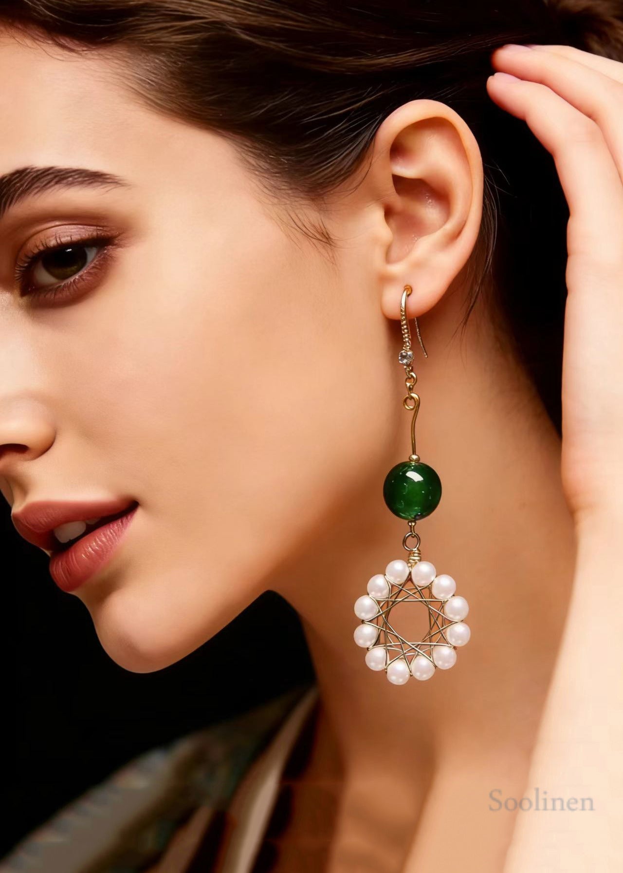 Elegant Floral Hoop Pearl Turquoise Drop Earrings