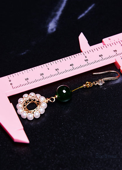 Elegant Floral Hoop Pearl Turquoise Drop Earrings