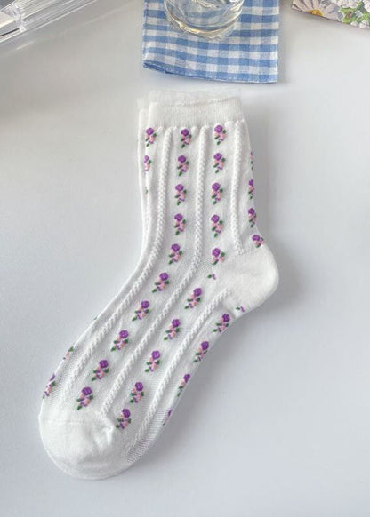 Elegante, geblümte Jacquard-Baumwollsocken bis zur Mitte der Wade
