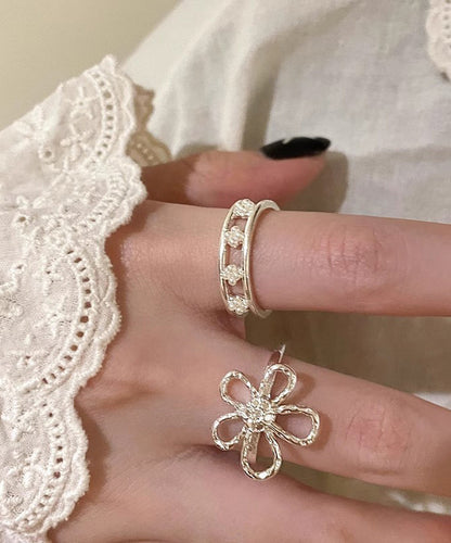 Elegant Gold Alloy Floral Hollow Out Rings Two Piece Set