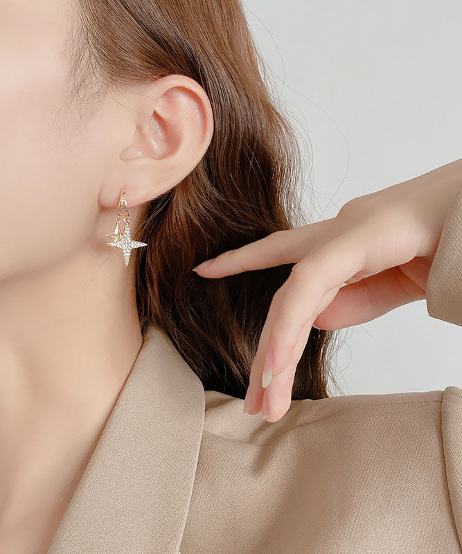 Elegantes pendientes colgantes LittleStar de aleación de oro y circonitas