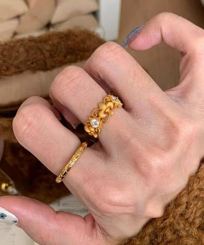 Elegant Gold Copper Overgild Zircon Hollow Out Iris Rings