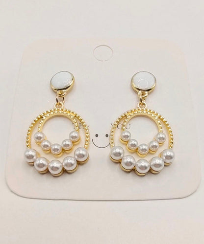 Elegant Gold Sterling Silver Alloy Pearl Circle Drop Earrings