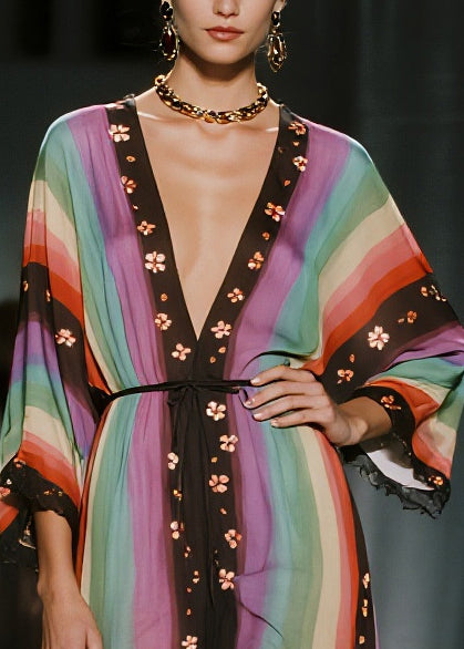 Elegant Gradient Color Low High Design Chiffon Long Dresses Summer