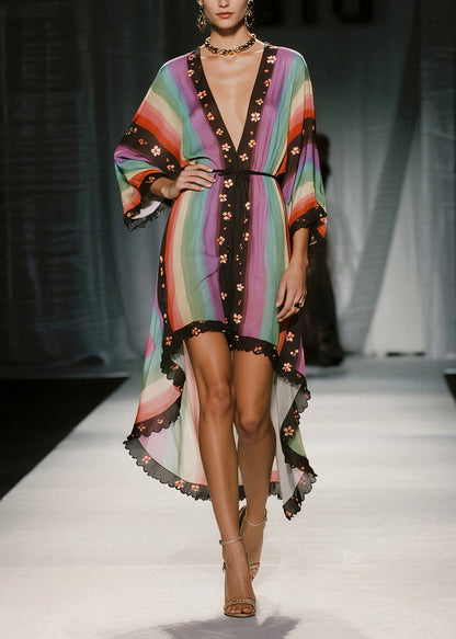 Elegant Gradient Color Low High Design Chiffon Long Dresses Summer