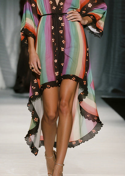 Elegant Gradient Color Low High Design Chiffon Long Dresses Summer