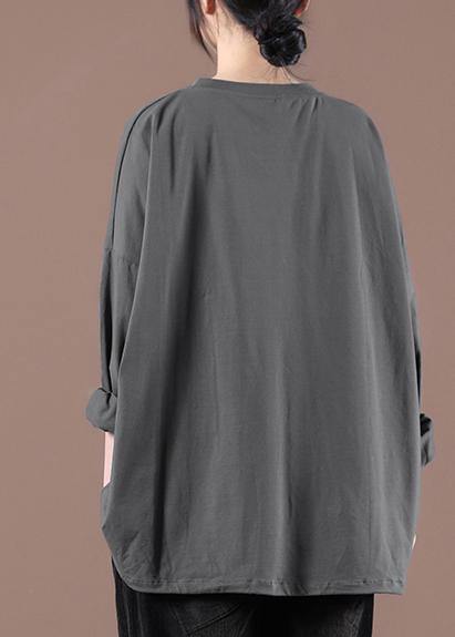 Elegant Gray Cinched Pockets Loose Sweatshirts Top - SooLinen