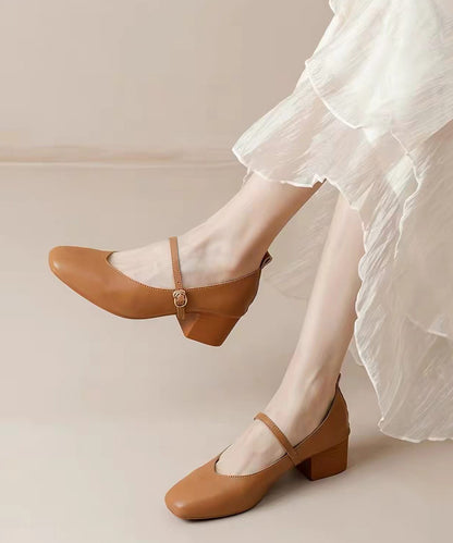 Elegant Green Buckle Strap Faux Leather Chunky High Heels