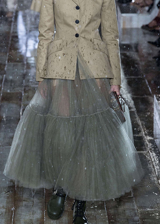 Elegante grüne taillierte Falten Tüll Röcke Frühling