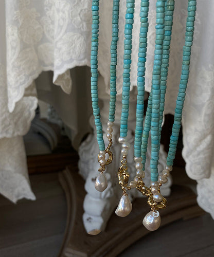 Elegante Halskette mit grünem Kupfer-Türkis-Perlenanhänger