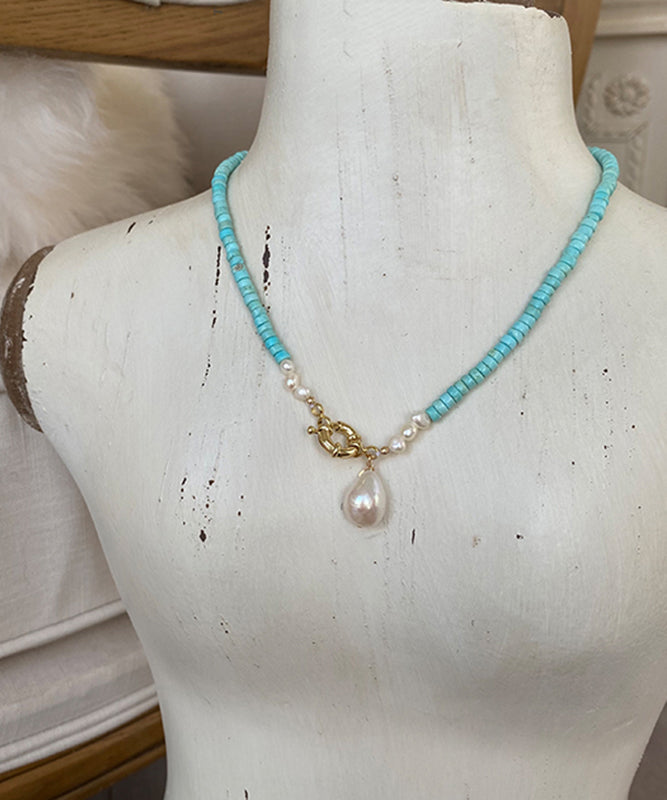 Elegante Halskette mit grünem Kupfer-Türkis-Perlenanhänger