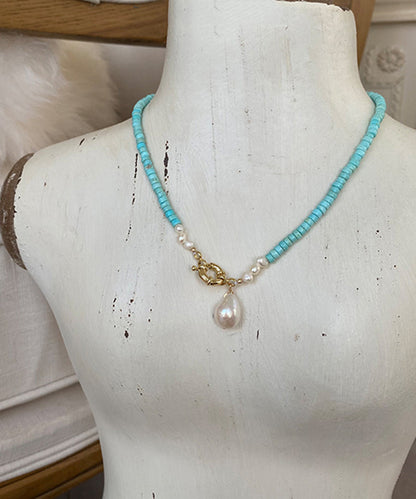 Elegante Halskette mit grünem Kupfer-Türkis-Perlenanhänger