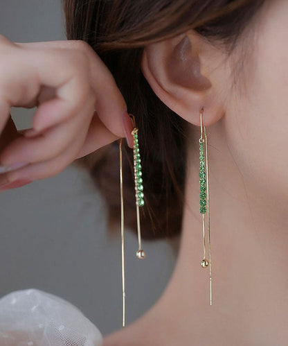 Elegantes pendientes colgantes con borlas de circonitas de cobre verde