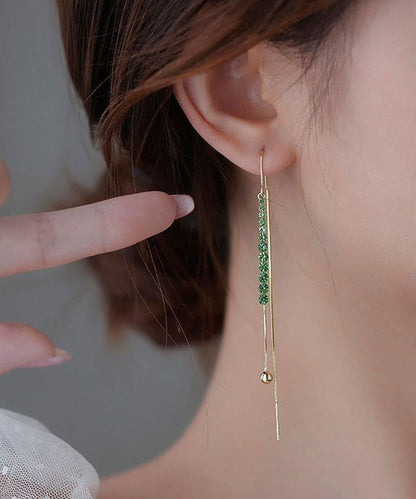 Elegantes pendientes colgantes con borlas de circonitas de cobre verde