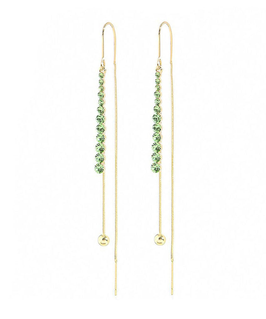 Elegantes pendientes colgantes con borlas de circonitas de cobre verde