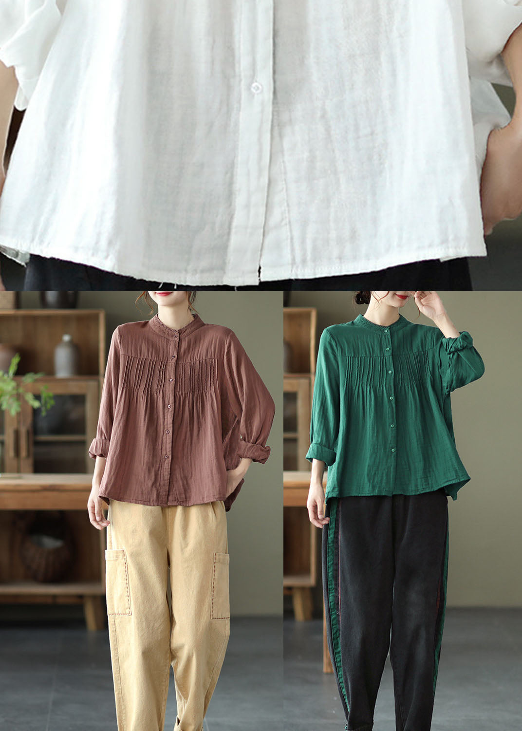 Elegantes grünes lockeres süßes Knopf-Herbst-Shirt-Oberteil