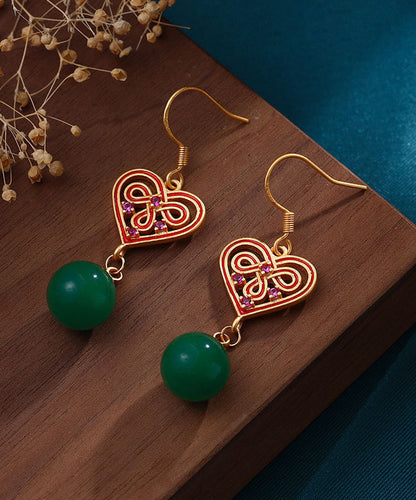 Elegant Green Love Gold Plated Drop Earrings