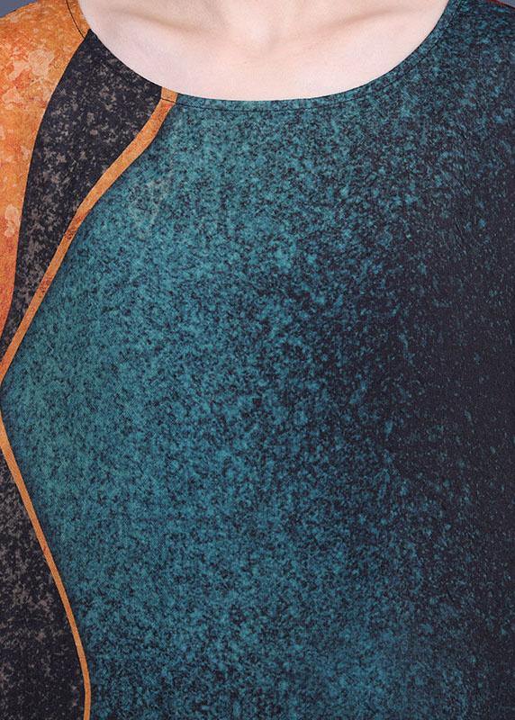 Elegant Green Print Patchwork Half Sleeve Silk Dress Summer - SooLinen