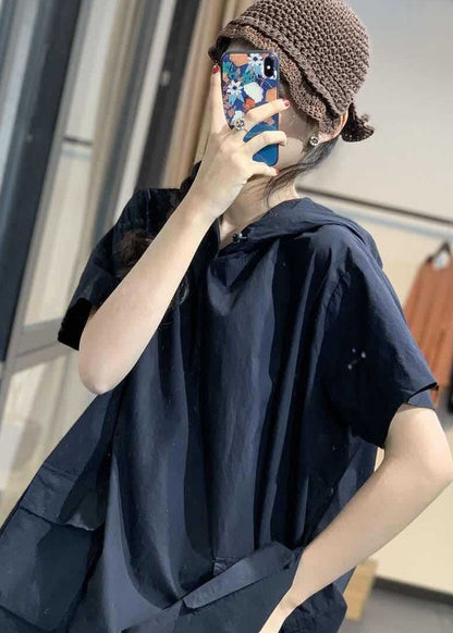 Elegantes blusas de manga corta con capucha, bolsillos y cordón ajustable en color verde otoño