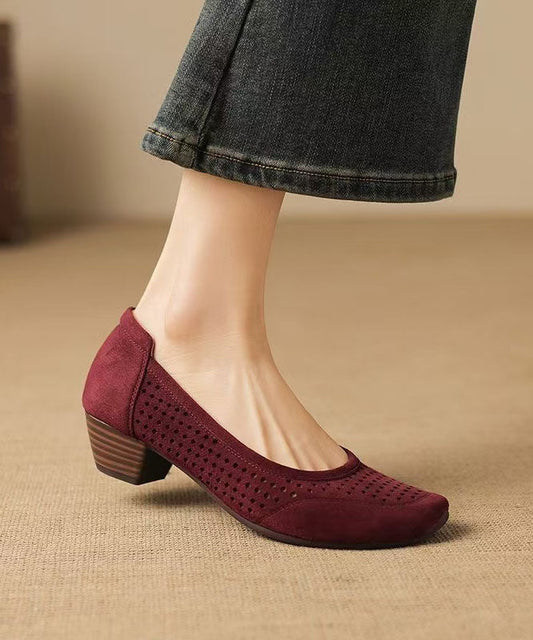Elegant Grey Hollow Out Splicing Suede Chunky Shoes