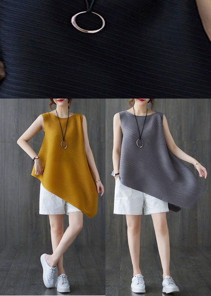 Elegant Grey Sleeveless Chiffon Summer Shirt - SooLinen