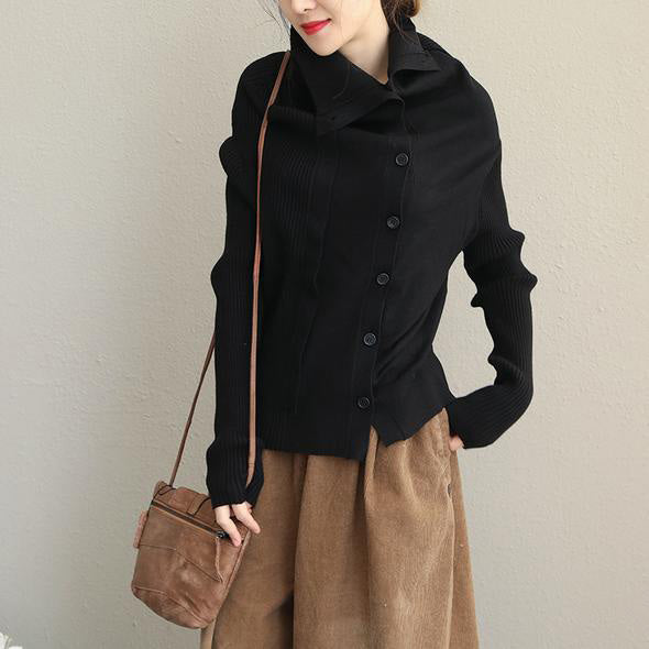 Eleganter High Neck Button Down Fashion Taillierter Pullover Damen Casual Tops