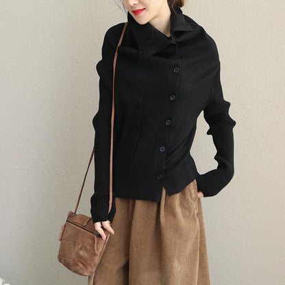 Eleganter High Neck Button Down Fashion Taillierter Pullover Damen Casual Tops