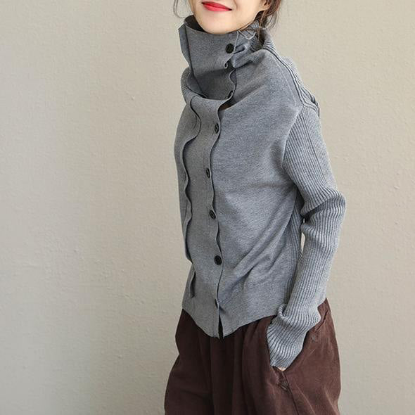 Eleganter High Neck Button Down Fashion Taillierter Pullover Damen Casual Tops