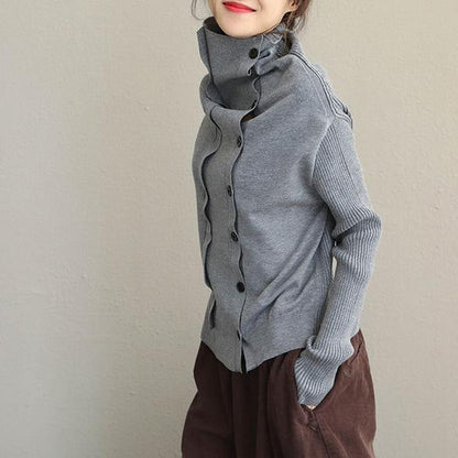 Eleganter High Neck Button Down Fashion Taillierter Pullover Damen Casual Tops