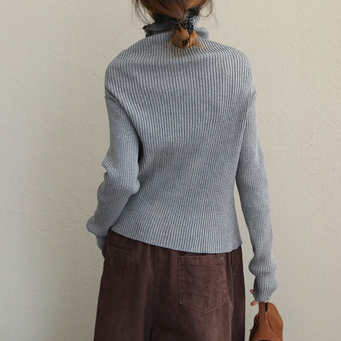 Eleganter High Neck Button Down Fashion Taillierter Pullover Damen Casual Tops