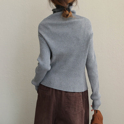 Eleganter High Neck Button Down Fashion Taillierter Pullover Damen Casual Tops