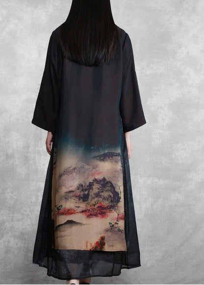 Elegant Mountain Paitings Satin outfit Two Pieces Kaftan Dress - SooLinen