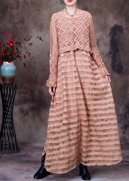 Elegante Khaki Aushöhlen seite offene kleider Zwei Stücke Set Frühling